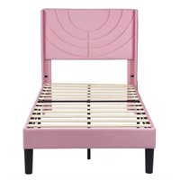 VECELO Upholstered Bed Pink Metal Frame Twin