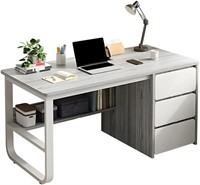 Small Computer Desk with 3-Tier Drawers, Grey