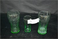 3pcs Vintage Coca Cola Green Tint Drinking Glasses
