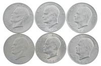 6 Eisenhower $1 Coins: 1971, 72(2), 72-D, 76(2)