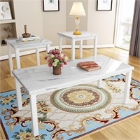 (READ)DKLGG 3 Piece Faux Marble Table Set  White