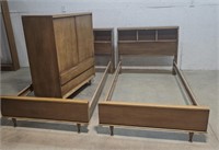 Mcm bookcase headboard twin beds and chifferobe