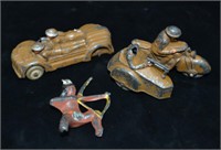 3pcs Antique Barclay Cast Metal Toys