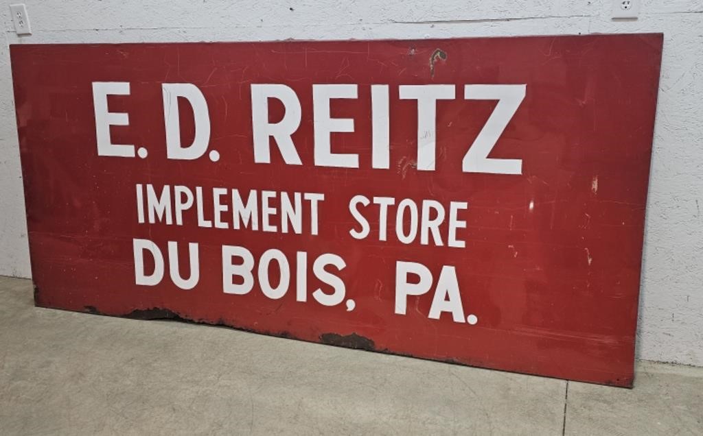E.d. reitz implements store tin sign 102"47"