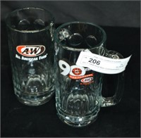 2pcs 7" A&W Root Beer Commemorative Glass Mugs
