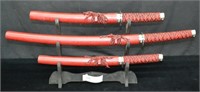 3pc Samuri Style Sword Set With Stand