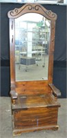 Vintage Solid Wood Mirrored Hall Tree With Bench