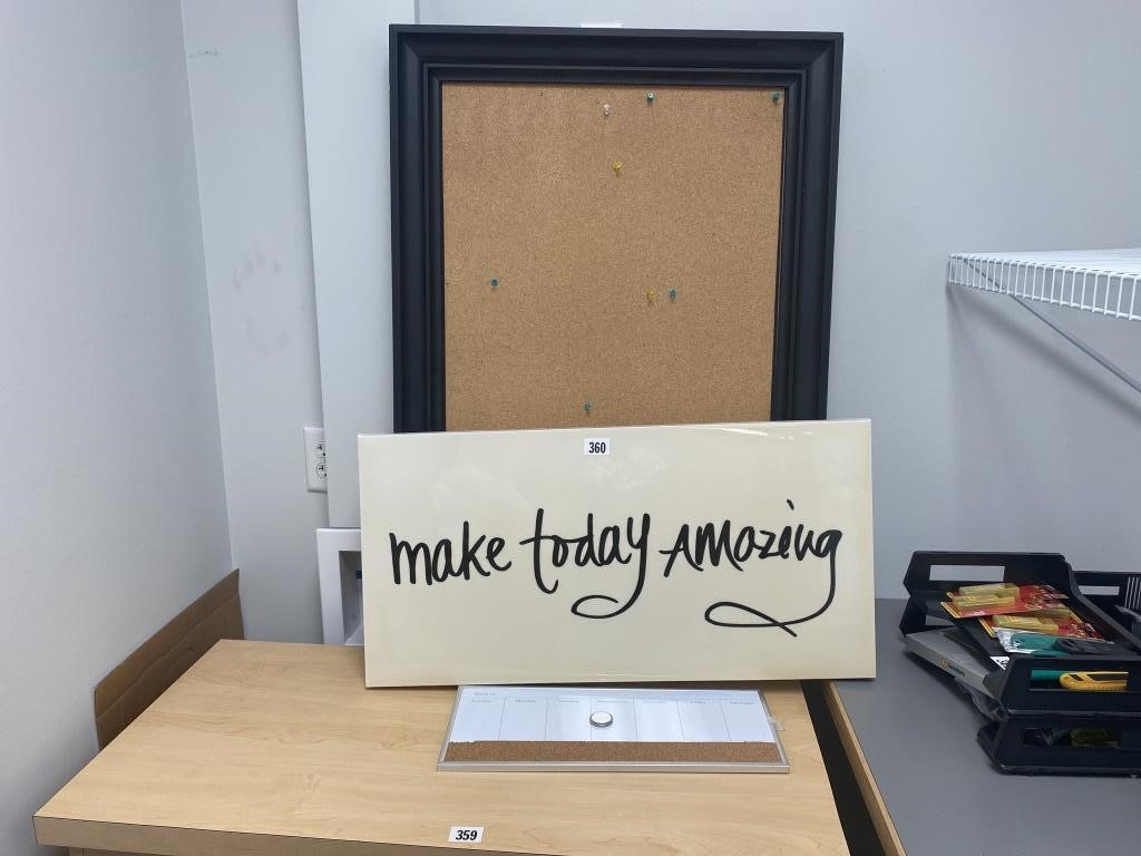 Large cork-board frame, Make Today Amazing sign,