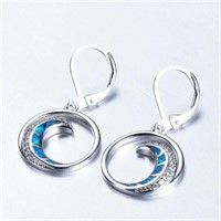 Silver Plated Blue Simulated Opal Moon Dangle