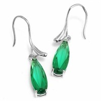 Green Silver Plated Drop Earrings