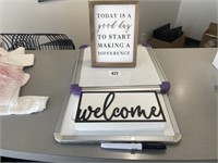 2 whiteboards and welcome signs. Various sizes.
