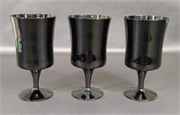 Set of Three Black Glass Wine Glasses