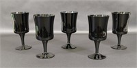 Set of Five Black Glass Wine Glasses