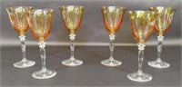 Set of Six Amber Crystal Long Stemmed Glasses