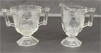 Jeannette Glass Footed Creamer and Sugar Bowl Set