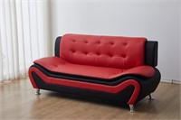 Leather Living Room Sofas, 3 SEAT, Black/Red
