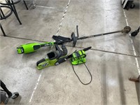 Green work weed eater and saw with charger works