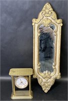 Bulova Quarts Gold Column Clock, Ornate Mirror