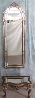 GOLDTONED COMPOSITE ART DECO MIRROR & ENTRY TABLE