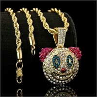 14k Gold Plated Colorful Clown Pendant Iced Cubicn