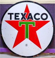Vntg dbl sided porcelain 72in Texaco adv sign