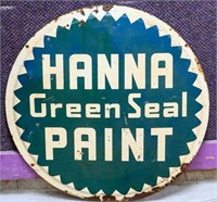 Vntg round 36in Hanna Green Seal Paint adv sign