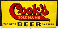 Vntg 14x28 metal embossed Cook's Beer adv sign