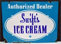 Vtg dbl side porcelain18x24 Swift's Ice Cream sign