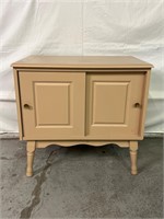 Painted Wooden End Table with Sliding Doors