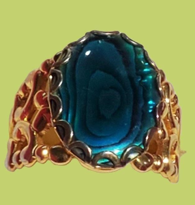 BEAUTIFUL VINTAGE OPENWORK GOLD ABALONE RING