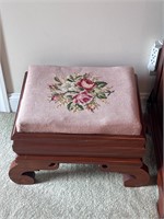 Needlepoint Footstool With Wood Base and Legs