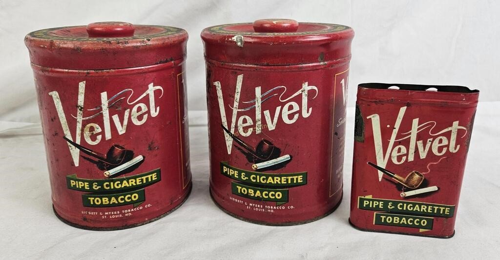 Vintage Velvet Pipe & Cigarette Tobacco Tins