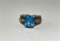 Vintage Sterling Blue Topaz/Marcasite Ring 5 Grams