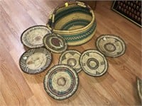 WOVEN AFRICAN ART BASKET AND TRAYS