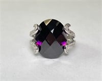 Large Sterling Faceted Amethyst Ring 13 Gr Size 6