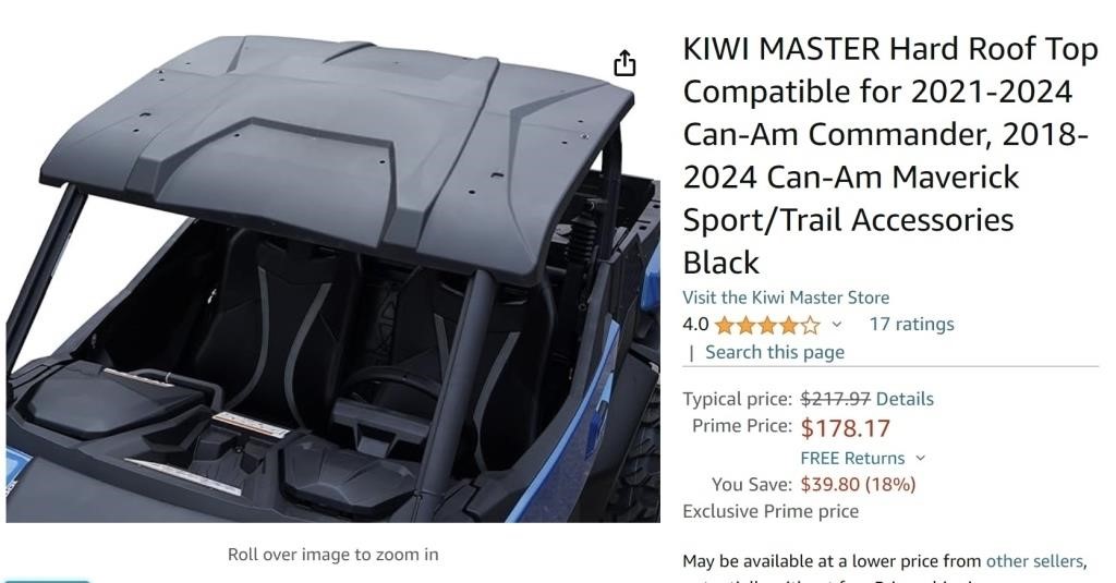 W2283  KIWI MASTER Can-Am Roof Top, Black.