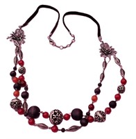 VINTAGE 2-LAYER SILVER BEADED FLORAL NECKLACE