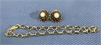 Sterling bracelet & opal earrings