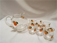 Vintage small orange juice set, pitcher, 6