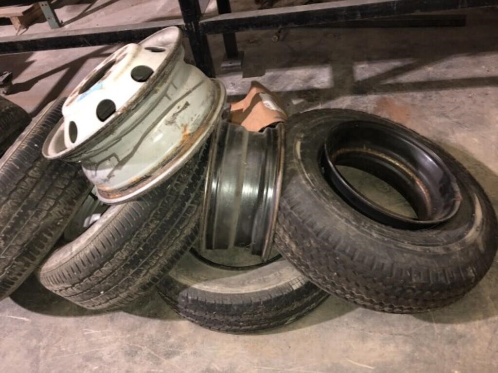6 USED TIRES AND 2 RIMS