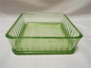 Green Uranium Glass 1930s square Fridge Dish