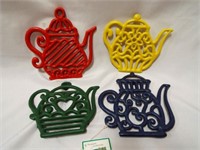 (4) Color Cast Iron Coffee Pot & Tea Pot Trivets