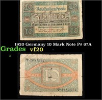 1920 Germany 10 Mark Note P# 67A Grades vf, very f