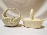 FF Porcelain Swan Basket Japan - Porcelain Basket