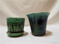 Vintage McCoy Green Bamboo Planter with Attached