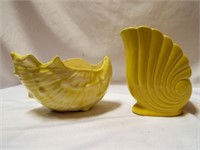 Ceramic Conch Shell Planter White & Yellow & Art