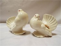 (2) Ceramic White Pigeons with Pink Eyes