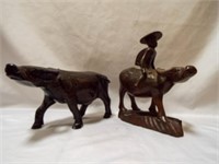 (2) Vintage Carved Bulls 1 with Rider - Made in