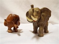 1989 Lefton Porcelain Trunk Up Elephant & Wooden