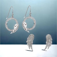 Sterling Silver Angel Wing CZ Earrings